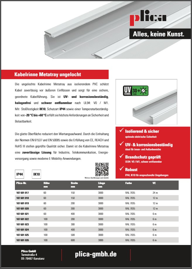 Kabelrinne Metatray ungelocht