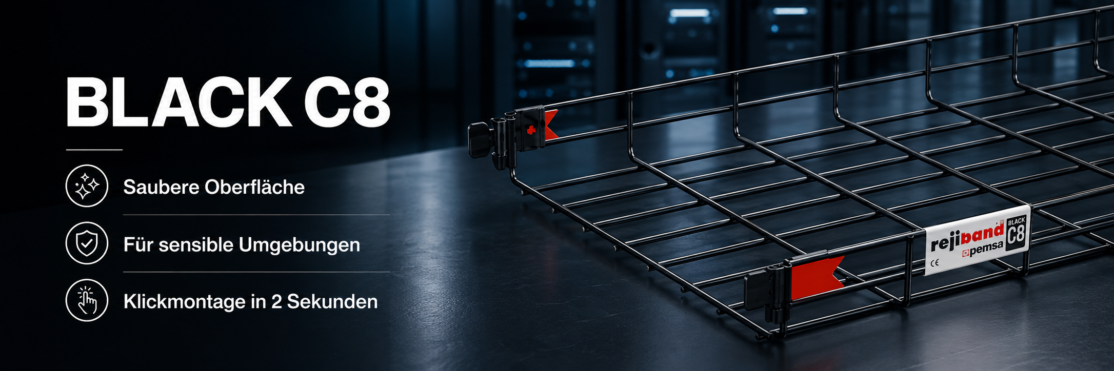 Rejiband Black C8 Gitterrinnen für Rechenzentren